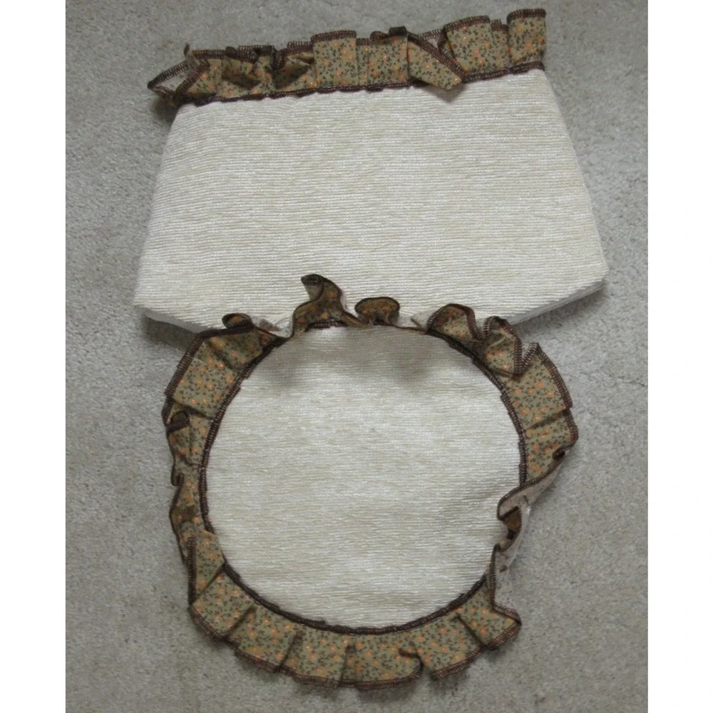 4PC MCM BATHROOM BATH RUG TOILET Seat & LID COVER Calico Ruffle Felt Flowers